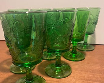 Vintage Fenton L.G Wright Green Strawberries and Currant Water Goblets set of 9