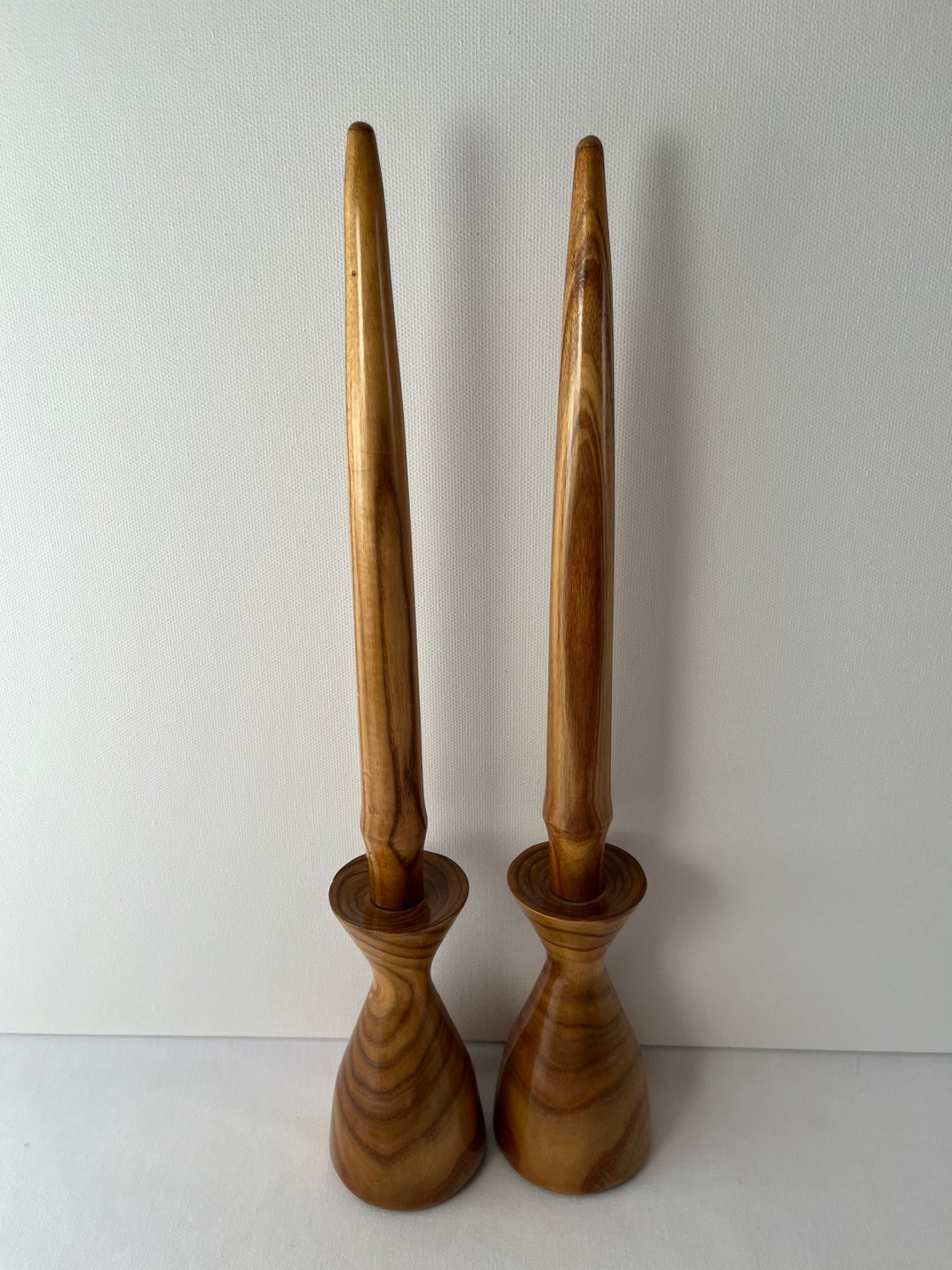 MCM Wooden Candlestick Holders and Wooden Candles. Etsy