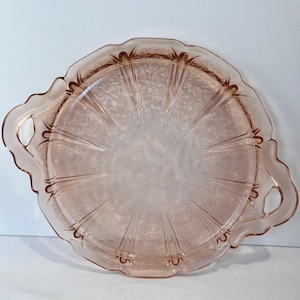 Depression Glass Cherry Blossom Tray with Handles Jeanette Glass