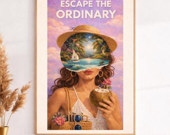 日常からの脱出 プリント可能なウォールアート | ボヘミアン風のシュールな海岸アートプリント | モチベーションを高める名言ポスター | 今すぐダウンロード