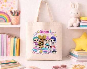 パーソナライズされたキッズライブラリートートバッグ - LOL風グリッターデザイン