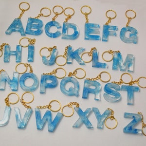 Blue Sky Resin Initial Keychain: Personalized Letter Keyring