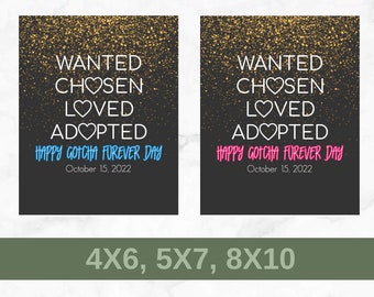 HAPPY GOTCHA FUREVER, Rescue Pet Print, Wanted Chosen Loved Adopted, Personalized and Custom Print, Digital