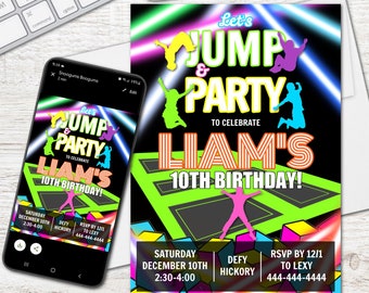 Custom Trampoline Park Birthday Invite, Trampoline Park Birthday Party, Trampoline Park Theme, Jump Party Invite, Digital