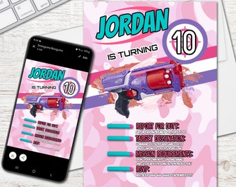Custom Dart Gun Birthday Invitation, Dart Gun Birthday Party, Dart Gun Theme, Gaming Party Invite, Digital