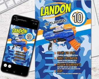 Custom Dart Gun Birthday Invitation, Dart Gun Birthday Party, Dart Gun Theme, Gaming Party Invite, Digital