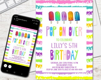 Pop on Over Birthday Invitation- Popsicles, Pool, Digital
