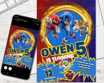 Custom Sonic Birthday Invite, Sonic Birthday Party, Sonic Party Theme, Gaming Party Invite, Digital