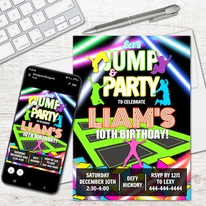 Custom Trampoline Park Birthday Invite, Trampoline Park Birthday Party, Trampoline Park Theme, Jump Party Invite, Digital