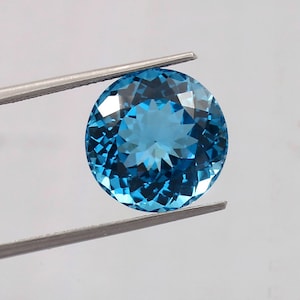 Beautiful AAA Quality Swiss Blue Topaz Gemstone | 14 MM Round Shape Natural Blue Topaz Loose Gemstone | Loupe Clean Faceted Cut Blue Topaz |