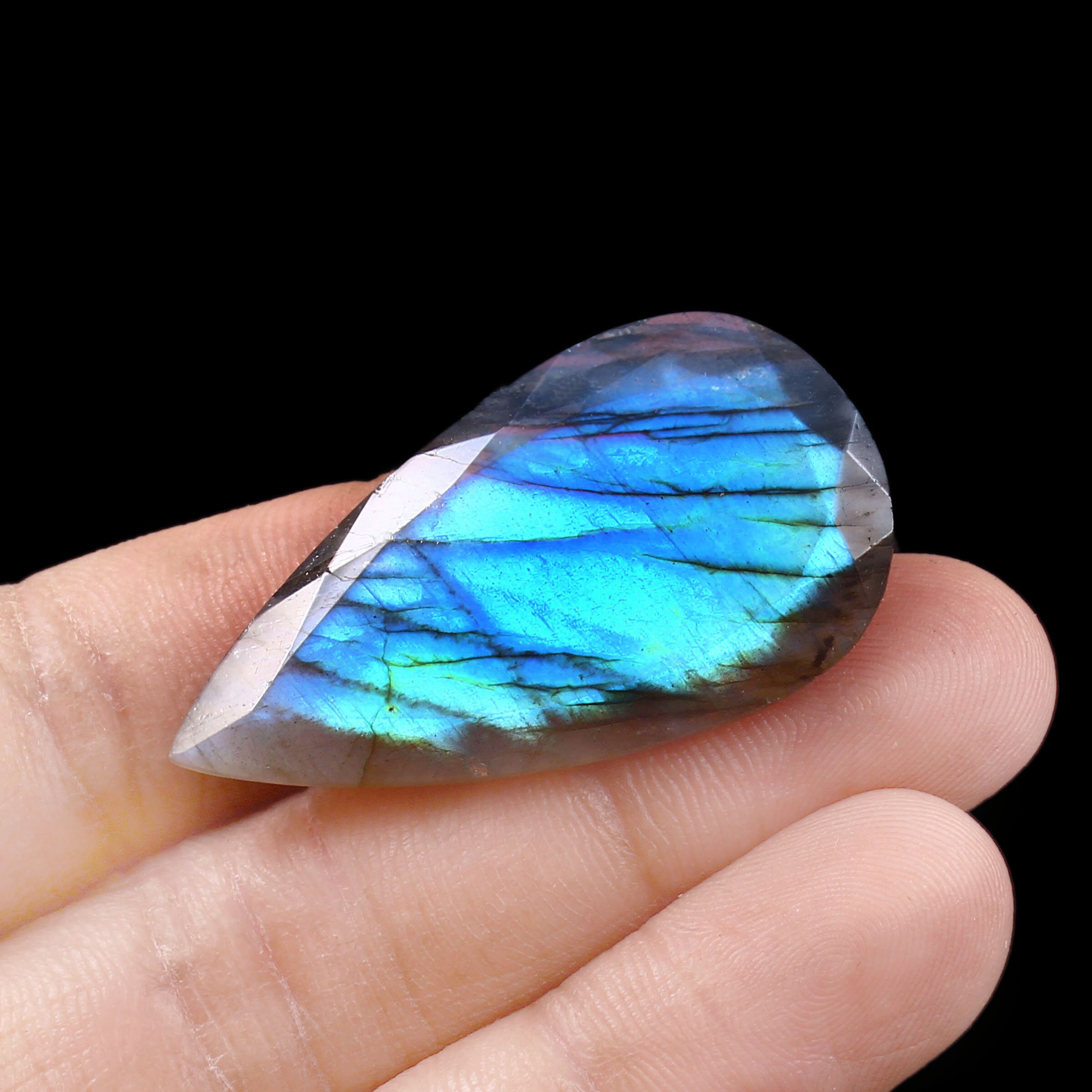 天然ラブラドライト ファセットカット 22 x 41 MM ペアシェイプ ルース