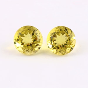 Top Quality Natural Lemon Quartz Gemstone | 14 MM Round Shape Pair Loose Gemstone | Top Green Gold Color Perfect For Jewelry Making |