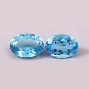 Natural Swiss Blue Topaz Gemstone l 2 Piece Faceted Blue Topaz Gemstone | Size 10X14 MM December Birthstone AAA Quality Gemstone For Jewelry