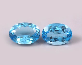 Natural Swiss Blue Topaz Gemstone l 2 Piece Faceted Blue Topaz Gemstone | Size 10X14 MM December Birthstone AAA Quality Gemstone For Jewelry