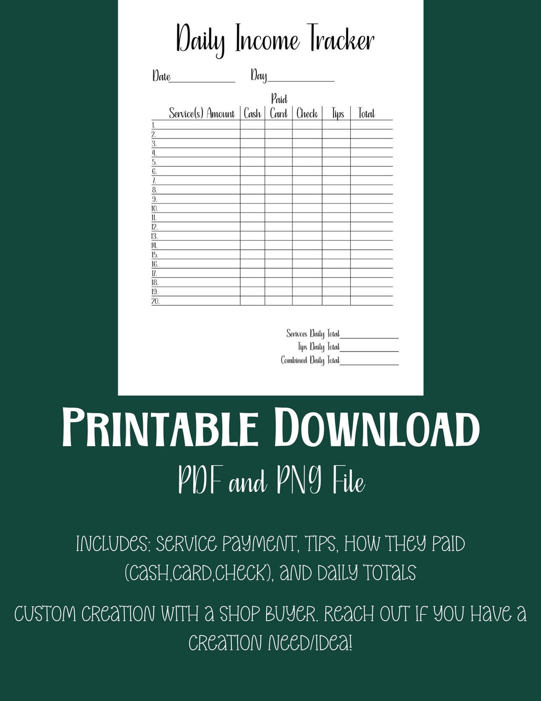 Printable Daily Tracker Business Tracker Etsy