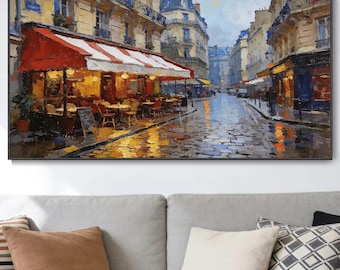 Huile café européen rue impressionniste paysage urbain terrasse murale salon chambre décoration maison originale peinte à la main toile lin