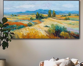 3D olieverfschilderij met dik structuurmes schilderij in Van Gogh stijl impressionistisch landschap grote woonkamer decoratie origineel