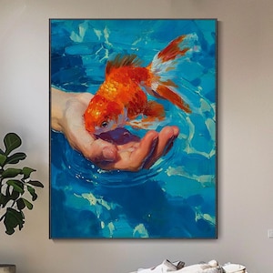 Large Oil Painting of Koi Fish Abstract Fish Art Vibrant Koi Fish Painting Colorful Wall Art Modern Living Room Artwork Handmade Canvas Art