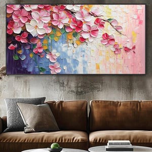 Original Abstract Pink Floral Oil Painting Large Textured Minimalist Wall Art Boho Palette Knife Wall Art Nature Inspired Framed Wall Art