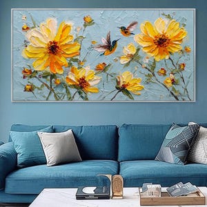 Colorful Kingfisher Animal Painting On Canvas Floral Texture Wall Art Autumn-Inspired Art Natural Landscape Artwork Impressionist Painting