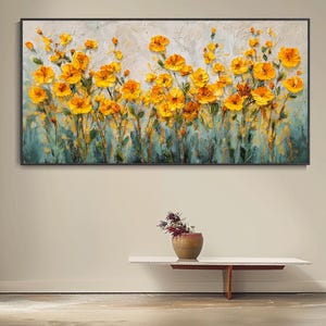 Original Abstract Yellow Relief Floral Painting On Canvas 3D Texture Flower Wall Painting Yellow Green Decor Living Room Blooming Floral