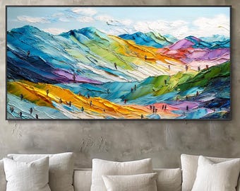 Original Ölgemälde Berglandschaft 3D Struktur wellige Hügel Leinwand groß Wohnzimmer Wanddekoration modern abstrakt Natur handgemalt
