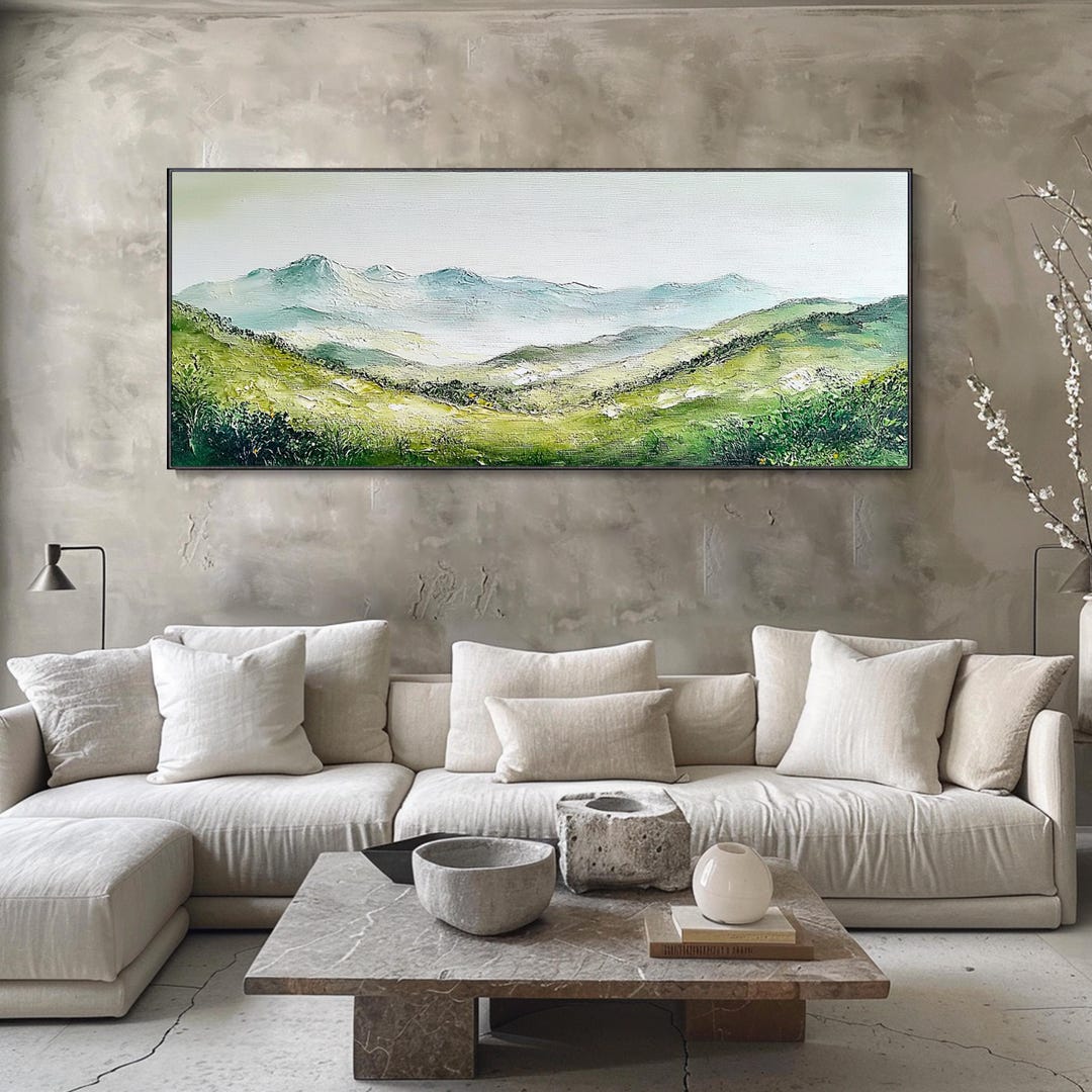Large Green Mountain Texture Wall Art Canvas Abstract Oil Painting ...