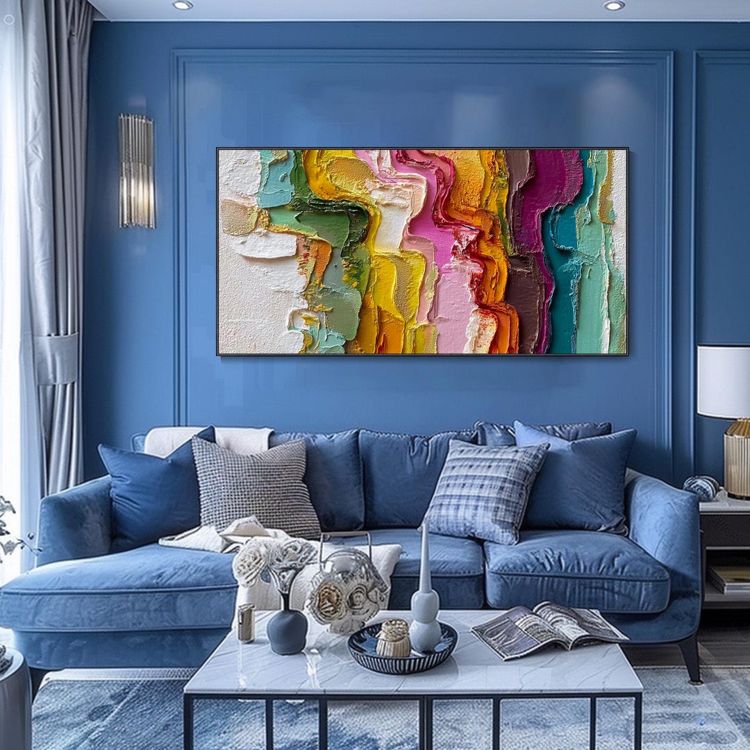 3D Colourful Textured Wall Art Abstract Gradient Oil Painting on Canvas ...