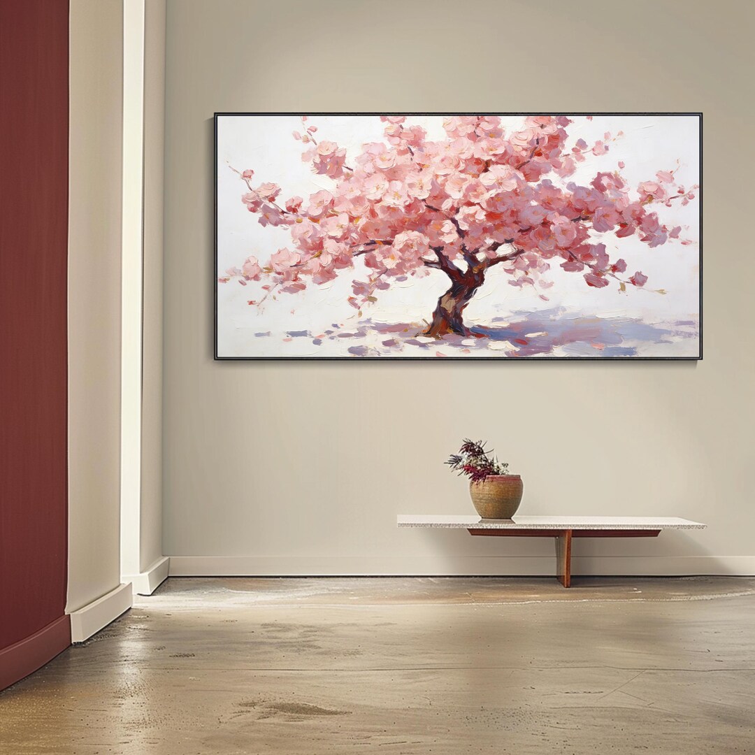 Pink Flower Tree Texture Mural 3D Hand-painted Art on Canvas Flower Art ...