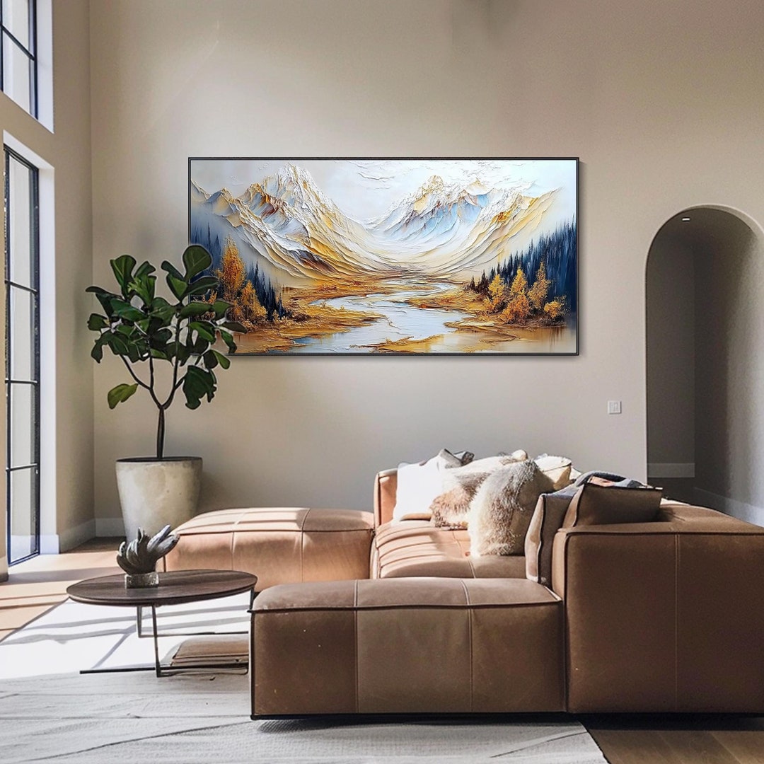 Original 3D Textured Wall Art Plaster Style Mountain Painting on Canvas ...