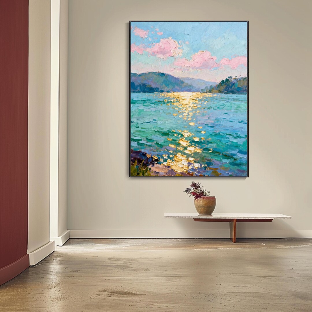 Mountain Lakes 3D Textured Wall Art Sunset Reflections Landscape Oil ...