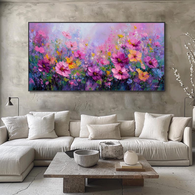 Original 3D Abstract Romantic Purple Floral Oil Painting Natural ...