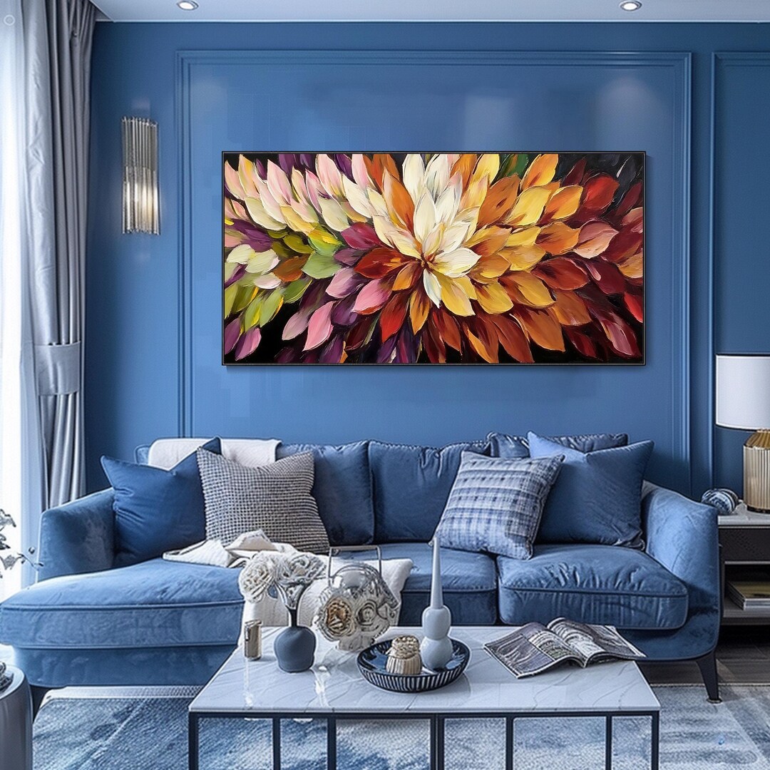 Original Abstract Floral Textured Wall Art Vibrant Flower Painting on ...