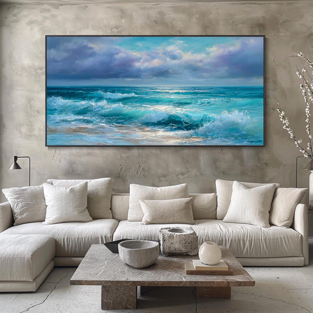3D Texture Wall Art Original Blue Ocean Abstract Oil Painting on Canvas ...