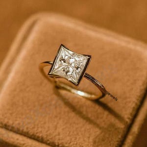 2ct Princess Moissanite Solitaire Engagement Ring, Half Bezel Set Princess Cut Ring, Tension Set Ring, Minimalist 14k Yellow Gold Ring