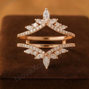 Unique Moissanite Ring Enhancer Solid Gold Moissanite Double Curved Wedding Band Stacking Matching Ring Anniversary Promise Ring For Women