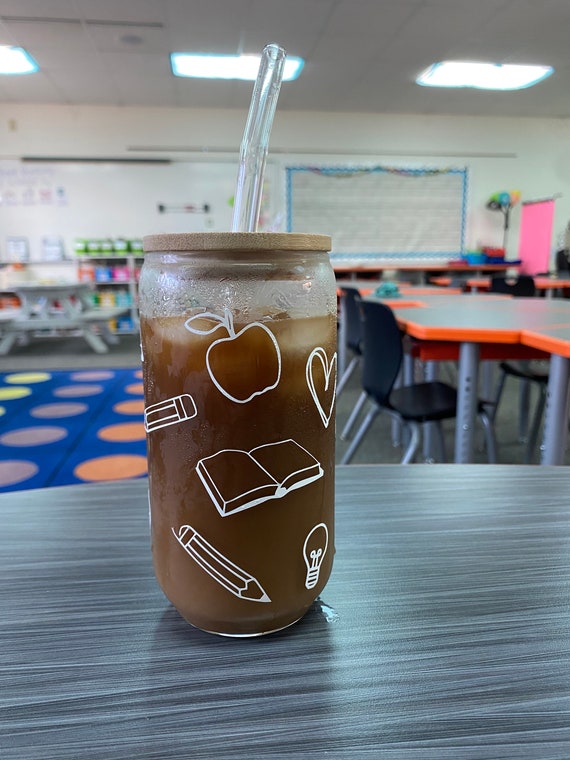 School Supplies Glass Tumbler, Aesthetic Cup, Coffee Cup, Coffee