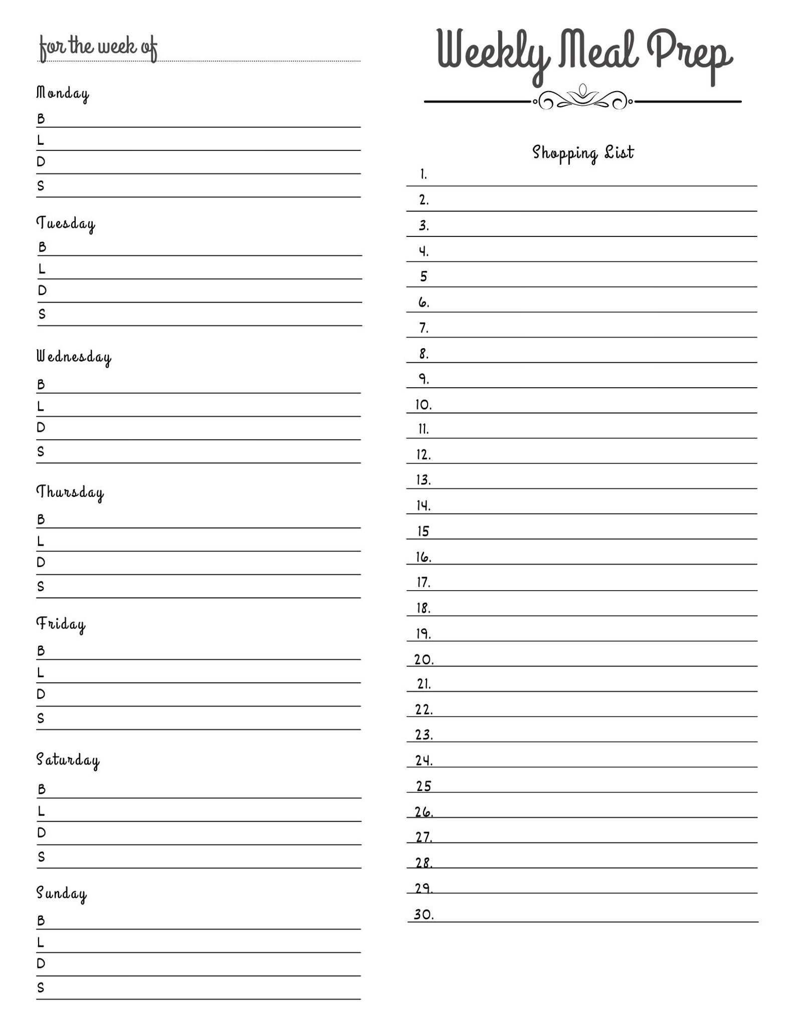 Weekly Meal Prep Planner Print at Home Work Sheet Daily Meal Etsy