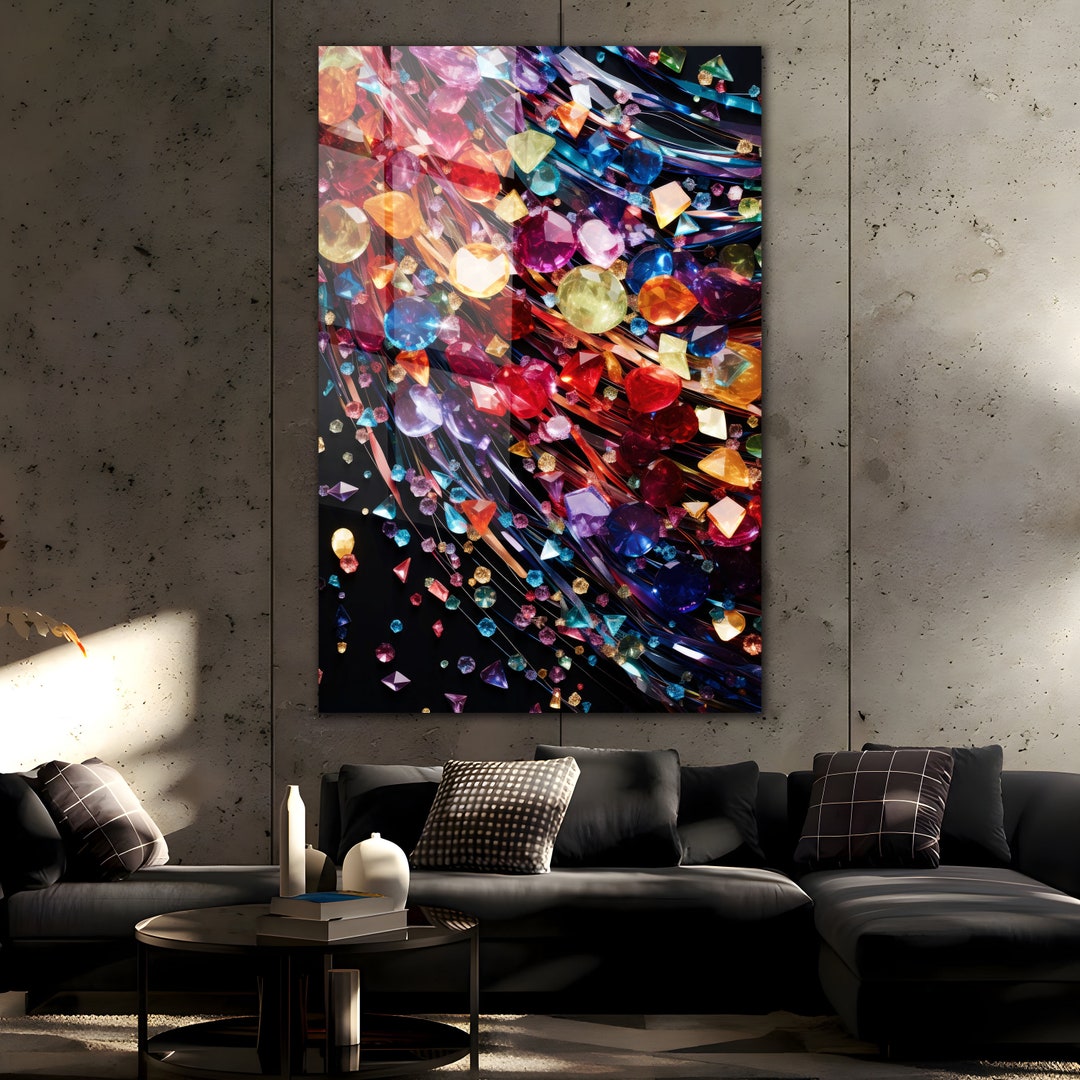 Colorful Diamond Tempered Glass Wall Art Crystals Wall Art Glass Wall