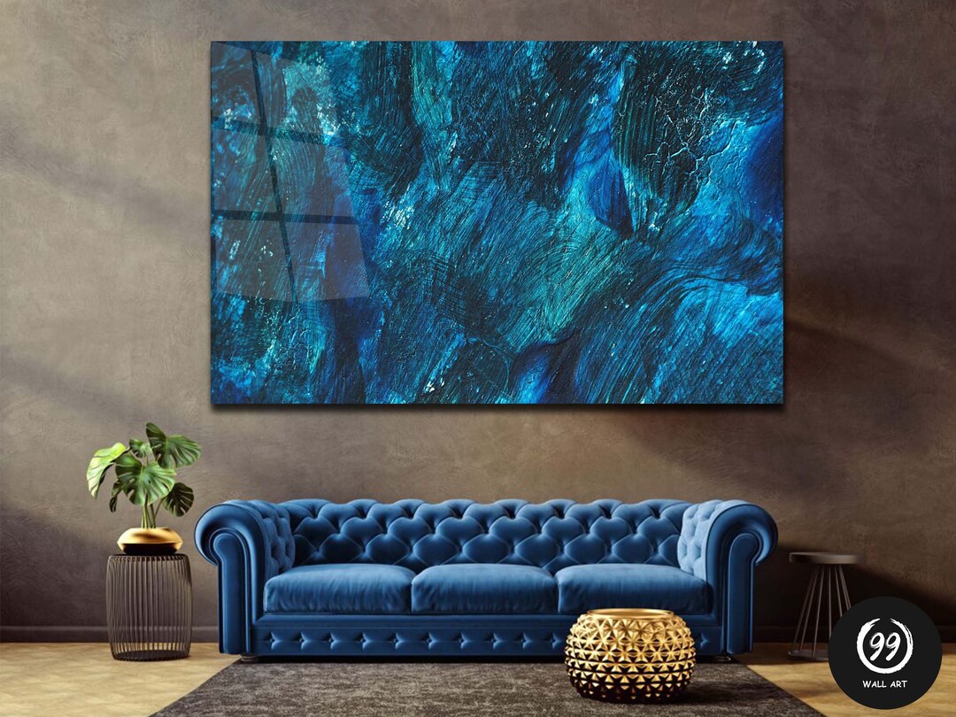 Tempered Glass Wall Art Modern Glass Wall Art Blue Plaster Etsy
