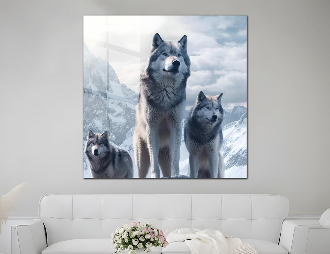 Wolf Wall Art Tempered Glass Animal Wall Decor, Glass Printing Wall