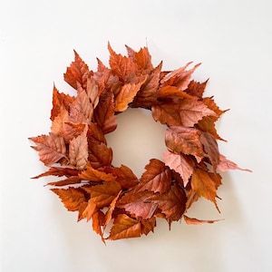 Mini fall leaf wreath, rust orange birch foliage wreath, autumn wedding, fall candle ring, fall centerpiece, 12 inch small fall wreath