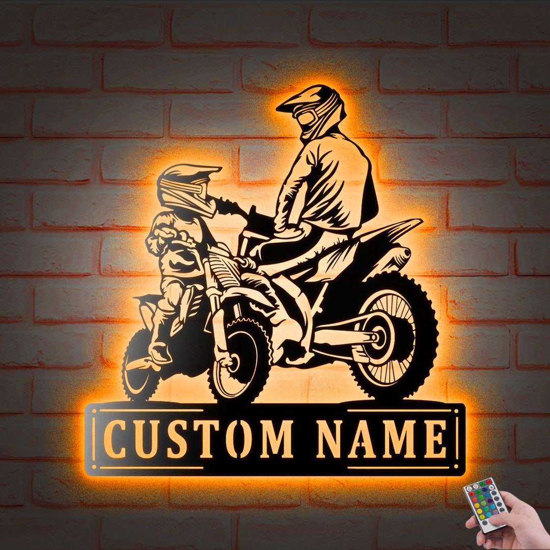 Custom Motorcross Rider Father and Son Metal Wall Art With Led - Etsy