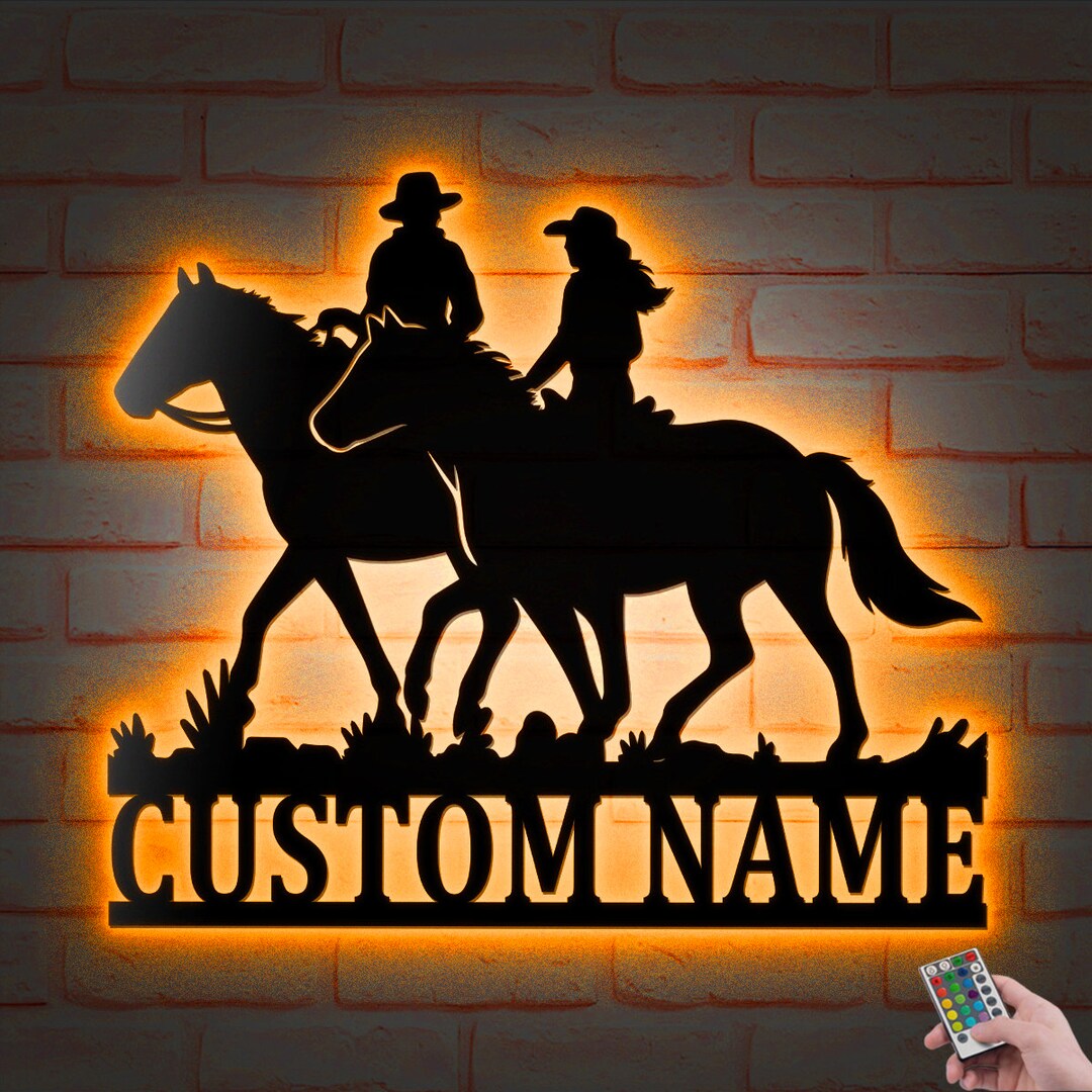 Custom Cowboy and Cowgirl Metal Wall Art With Led Lights Etsy