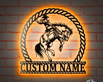 Custom Cowboy Roping Metal Wall Art LED Light Personalized Tie - Etsy