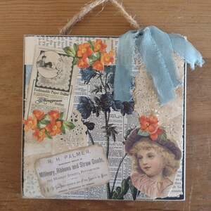 Handmade Wooden Ephemera Sign | Vintage | Floral | Lace