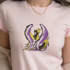 Nonbinary Phoenix Baby Tee, Y2K Trendy Enby Pride Crop Top, LGBTQIA+ Transgender Support Shirt, Vintage Aesthetic Non-Binary Streetwear Tee