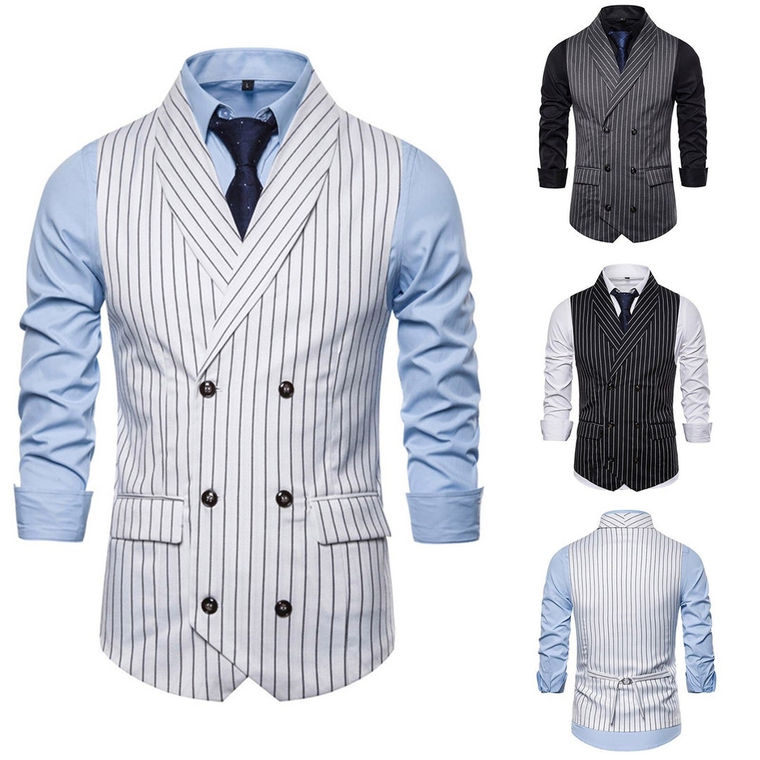 New Men Oversized Classic Formal Business Striped Suit Vest - Etsy