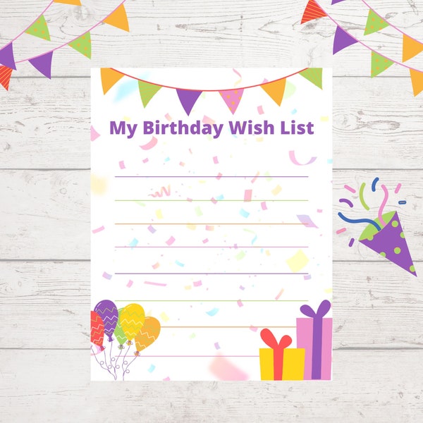 Birthday Wish List Printable| Birthday List| Birthday Gift List| Birthday