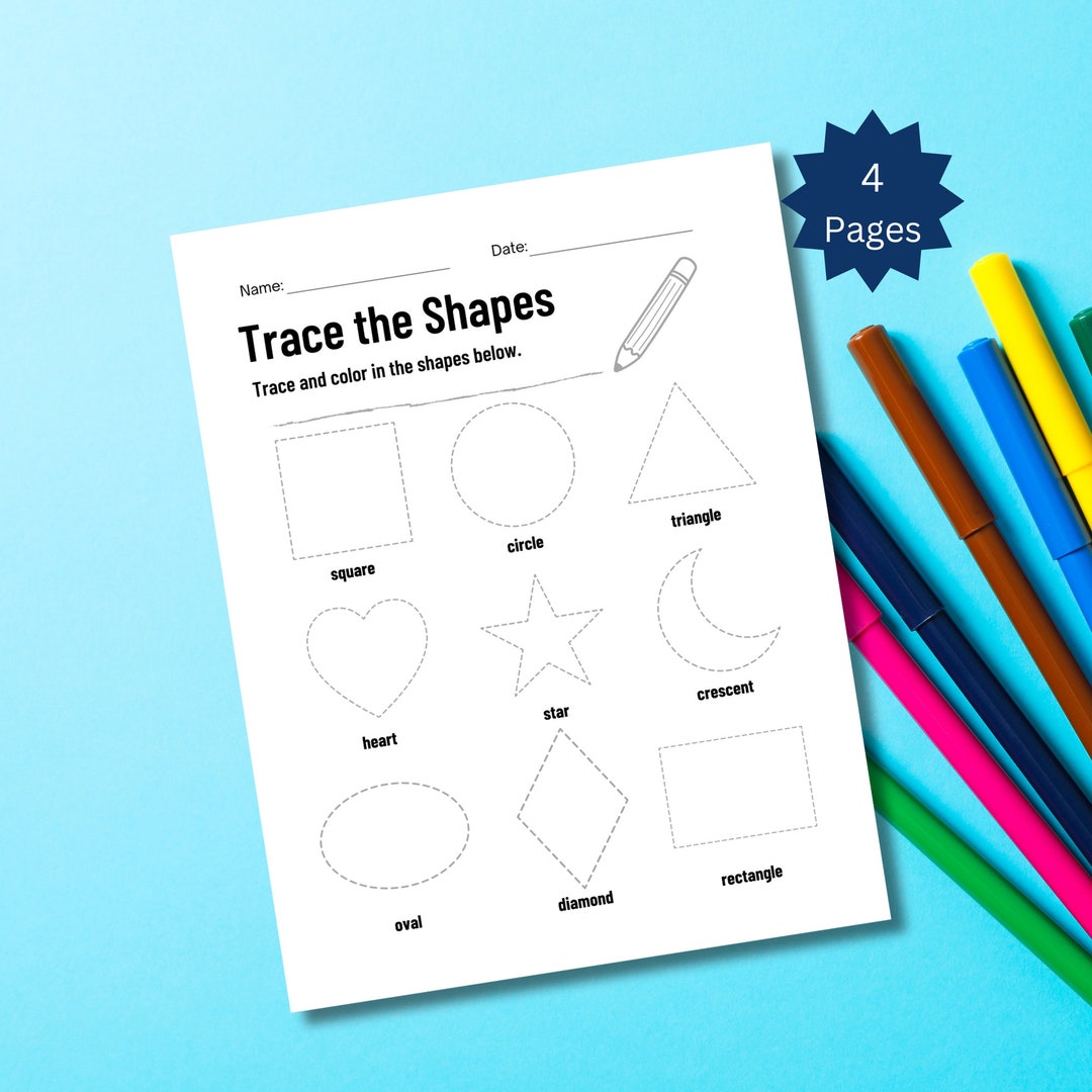Shape Tracing Worksheets Printable Tracing Practice Shape Etsy